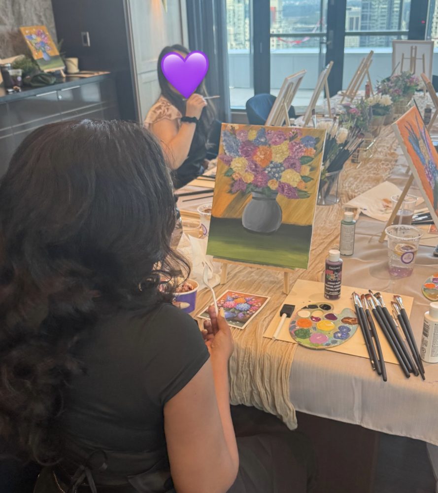 Hydrangeas coming to life on canvas